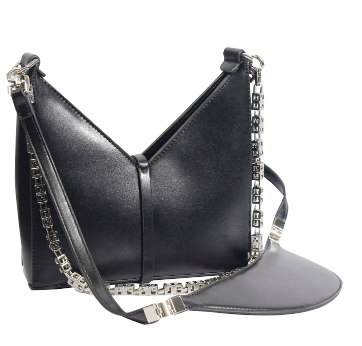 經典黑色時尚v型開口斜跨單肩女包