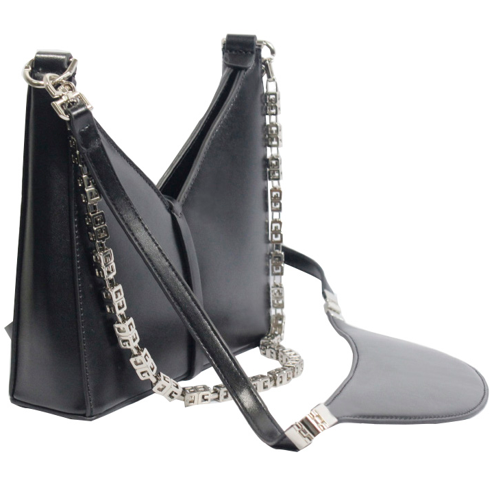 經典黑色時尚v型開口斜跨單肩女包