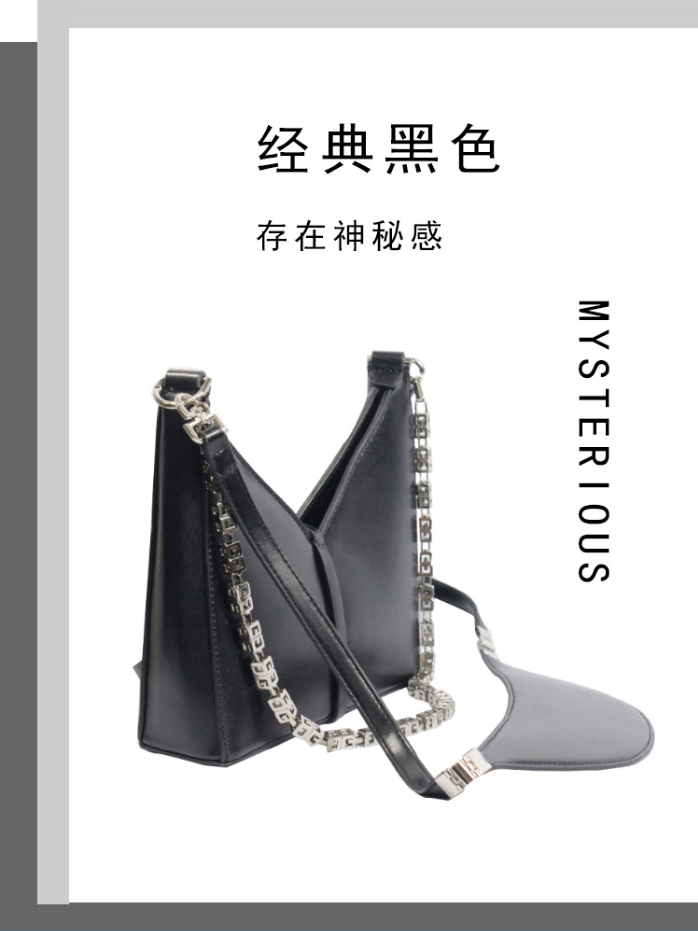 經(jīng)典黑色時(shí)尚v型開口斜跨單肩女包
